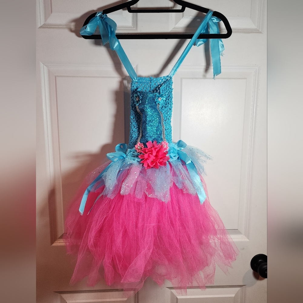 Girls Trolls Pink And Blue Poppy Tutu Dress Costume Fits Around Size 4